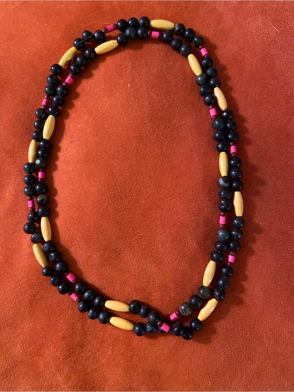 Black, Yellow & Pink Beaded Necklace